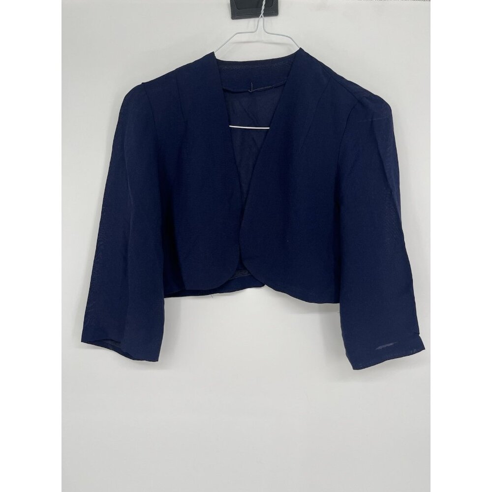Vintage 50s Bolero Shrug Cardigan Navy‎ Blue Cropped Jacket No Size Approx. M